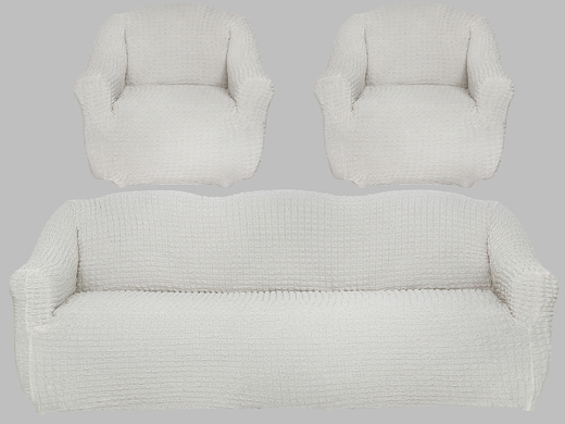 Комплект чехлов на диван и 2 кресла без оборки, цвет Слоновая кость