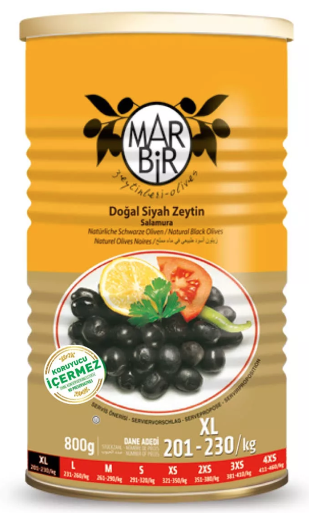 Маслины Marbir L в рассоле черные с косточкой 800 г