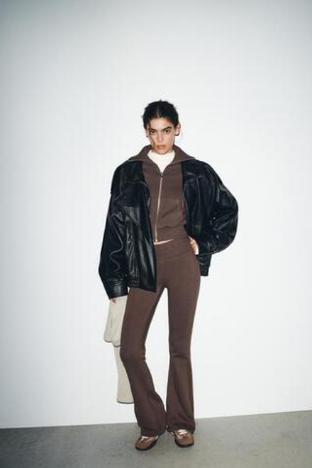 ZARA БРЮКИ FLARE ИЗ ФЛИСА, КОРИЧНЕВЫЙ