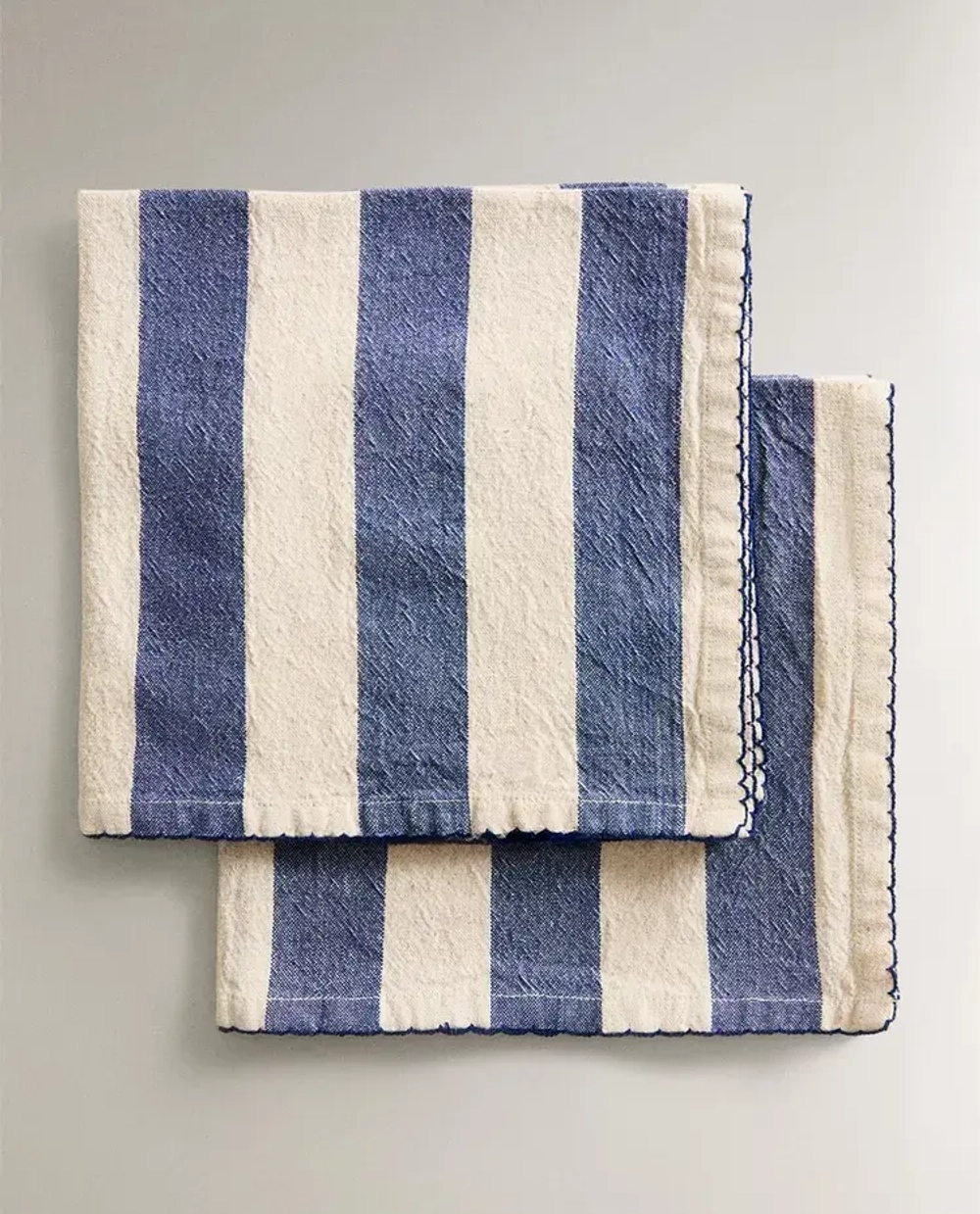 ZARA HOME ХЛОПКОВАЯ САЛФЕТКА В ПОЛОСКУ (НАБОР ИЗ 2 ШТ.), ЭКРЮ/СИНИЙ