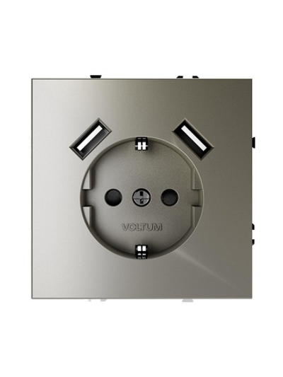 Розетка 1-м СП S70 16А с USB A+A с заземл. защ. шторки механизм шелк Voltum VLS040404