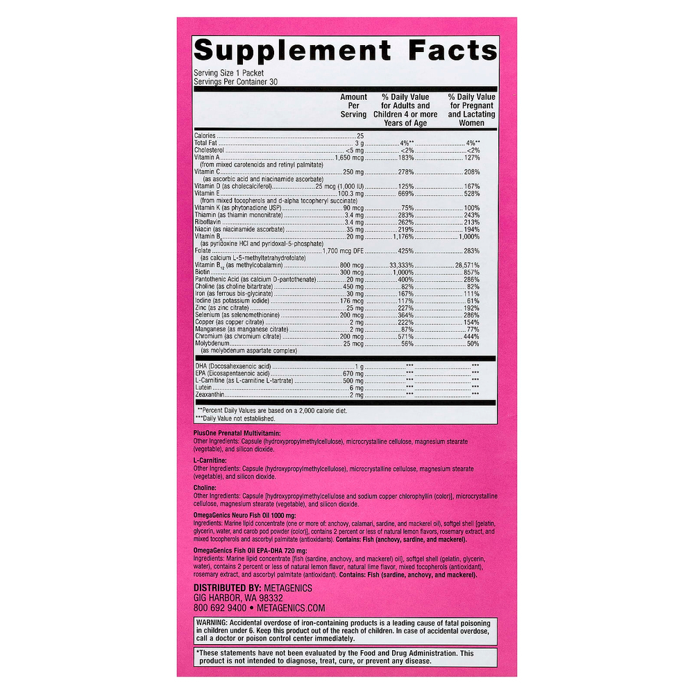Metagenics, PlusOne®, ежедневные пренатальные пакетики, 30 пакетиков