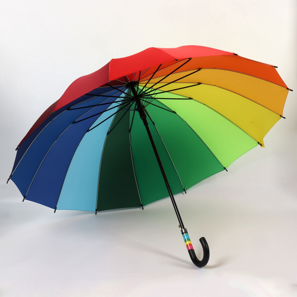 Зонт - трость полуавтоматический «Радуга», 16 спиц, Р=61/70 см, Д=122 см, разноцветный