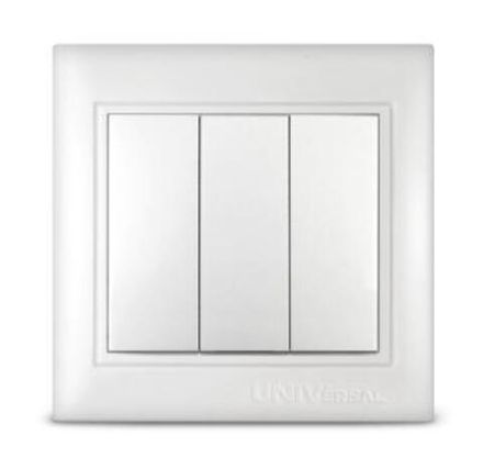 Выключатель трехклавишный "UNIVersal" серия "Севиль", с/у, 10А, 220В, белый (еврослот) (HU2129)
