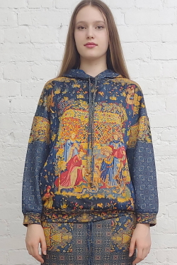 Комплект (худи и юбка) "Кормление птиц", по мотивам средневековой шпалеры 15 века