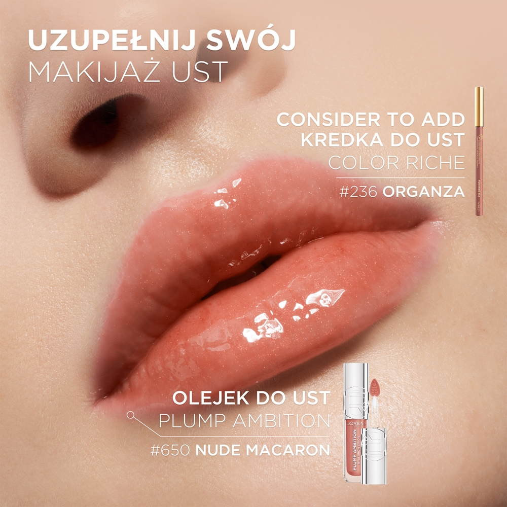 L’Oreal Paris Plump Ambition - Блеск для губ с гиалуроновой кислотой, придающий объем оттенок 650 Nude Macaron, 5 ml