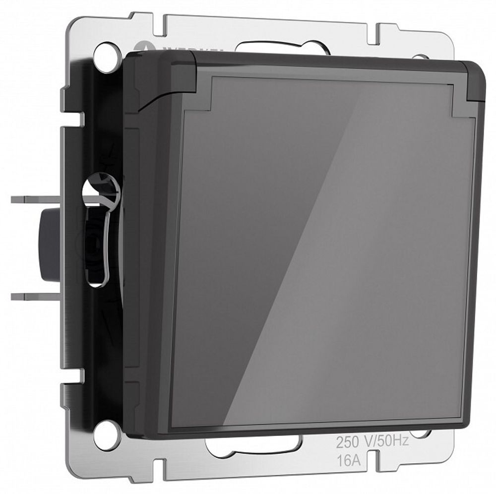 Розетка влагозащищенная с заземлением и со шторками, без рамки с крышкой Werkel графит акрил W1171244