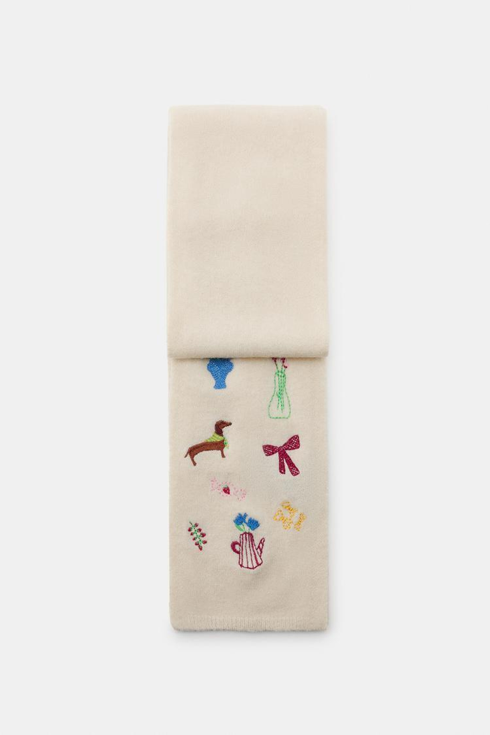 ZARA ШАРФ С ВЫШИВКОЙ, ЭКРЮ