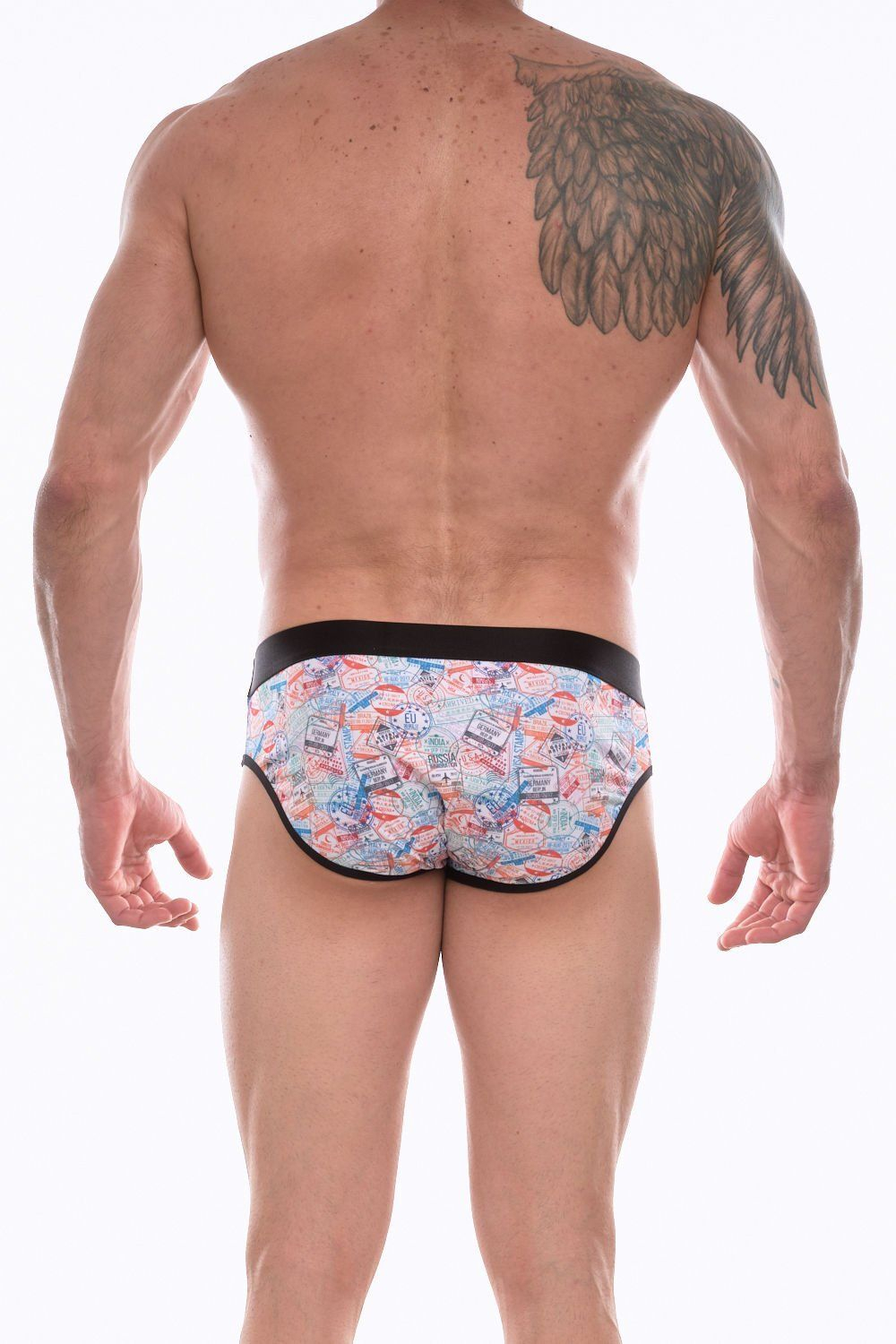 Мужские трусы-брифы с разноцветным принтом в виде штампов (Размер: M) (Цвет: разноцветный)