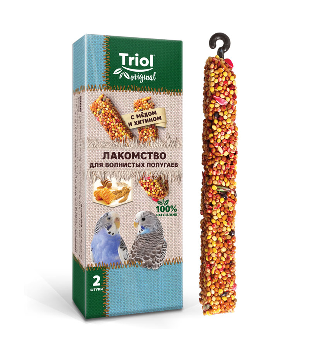Лакомство для волнистых попугаев с медом и хитином (уп.2шт.), 55г, Triol Original