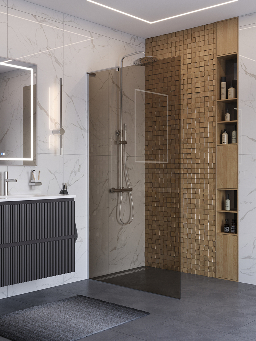 Душевая перегородка BelBagno UNO-L-1-TB-100-BR-Cr профиль хром, стекло бронза