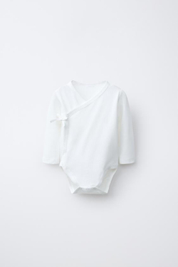 ZARA НАБОР ИЗ ТРЕХ БОДИ В РУБЧИК С ВЫРЕЗОМ КИМОНО, ЦВЕТ МОРСКОЙ ВОЛНЫ