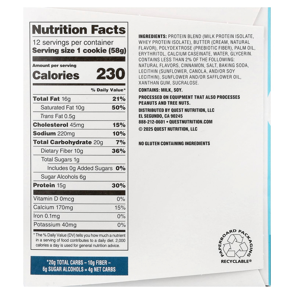 Quest Nutrition, протеиновое печенье, со вкусом печенья сникердудл, 12 шт по 58 г (2,04 унции)