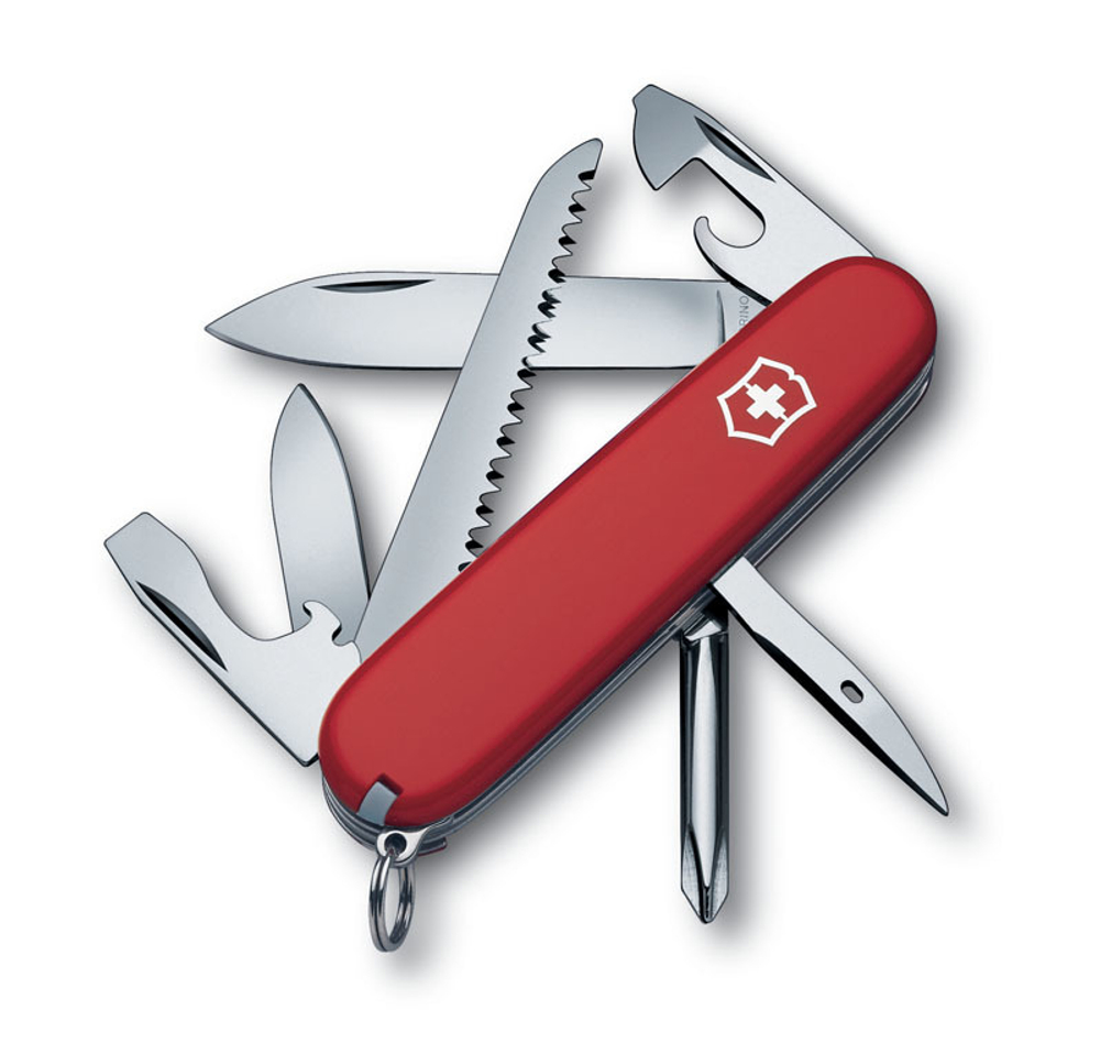 Качественный маленький брендовый фирменный швейцарский складной перочинный нож 91 мм красный 13 функций Victorinox Hiker VC-1.4613