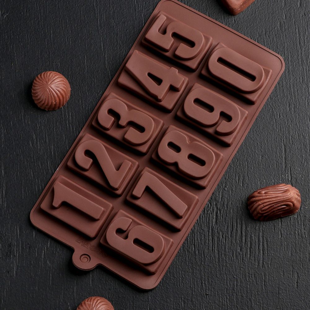 Форма для шоколада Цифры 4,5см, коричневый силикон (Китай)