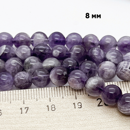 Аметист бусины, диаметр 7,6-7,8 мм, цена за 24 шт (1/2 нити)