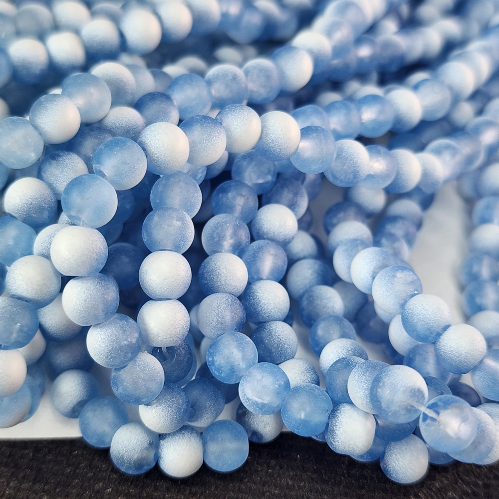 Бусины стекло с матовым эффектом, голубой, р-р 6мм, цена за нить 20см