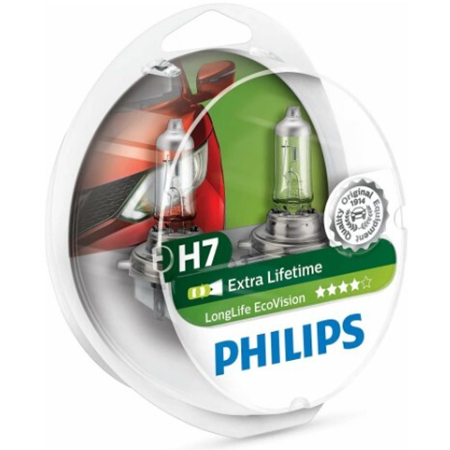 Лампа PHILIPS H7 12V 55W EcoVision ECO *4 раза срок службы 2шт