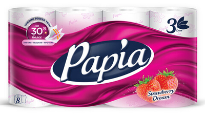 Papia Туалетная бумага Клубника 3сл 8р