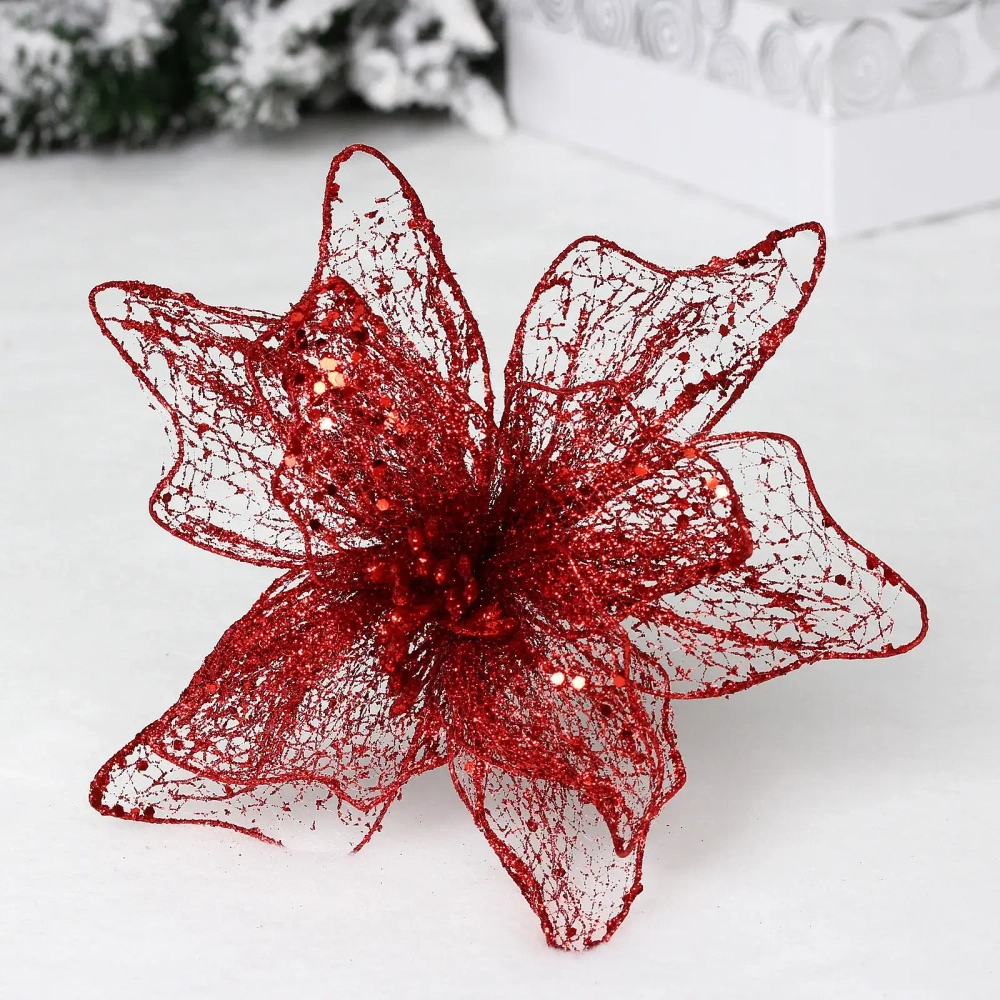 Украшение новогоднее «Пуансеттия - Лунная ночь» 26 см, Красный