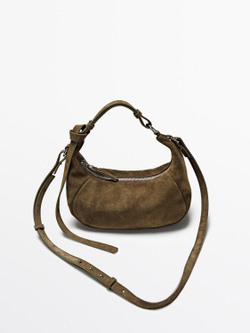 Massimo Dutti Сумка из натуральной кожи с металлической пряжкой, хаки