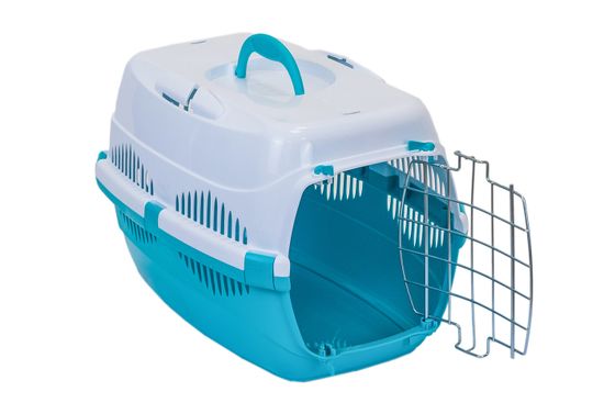 №1 Переноска для животных с металлической дверцей 33*49*32 см, бирюзовый/белый