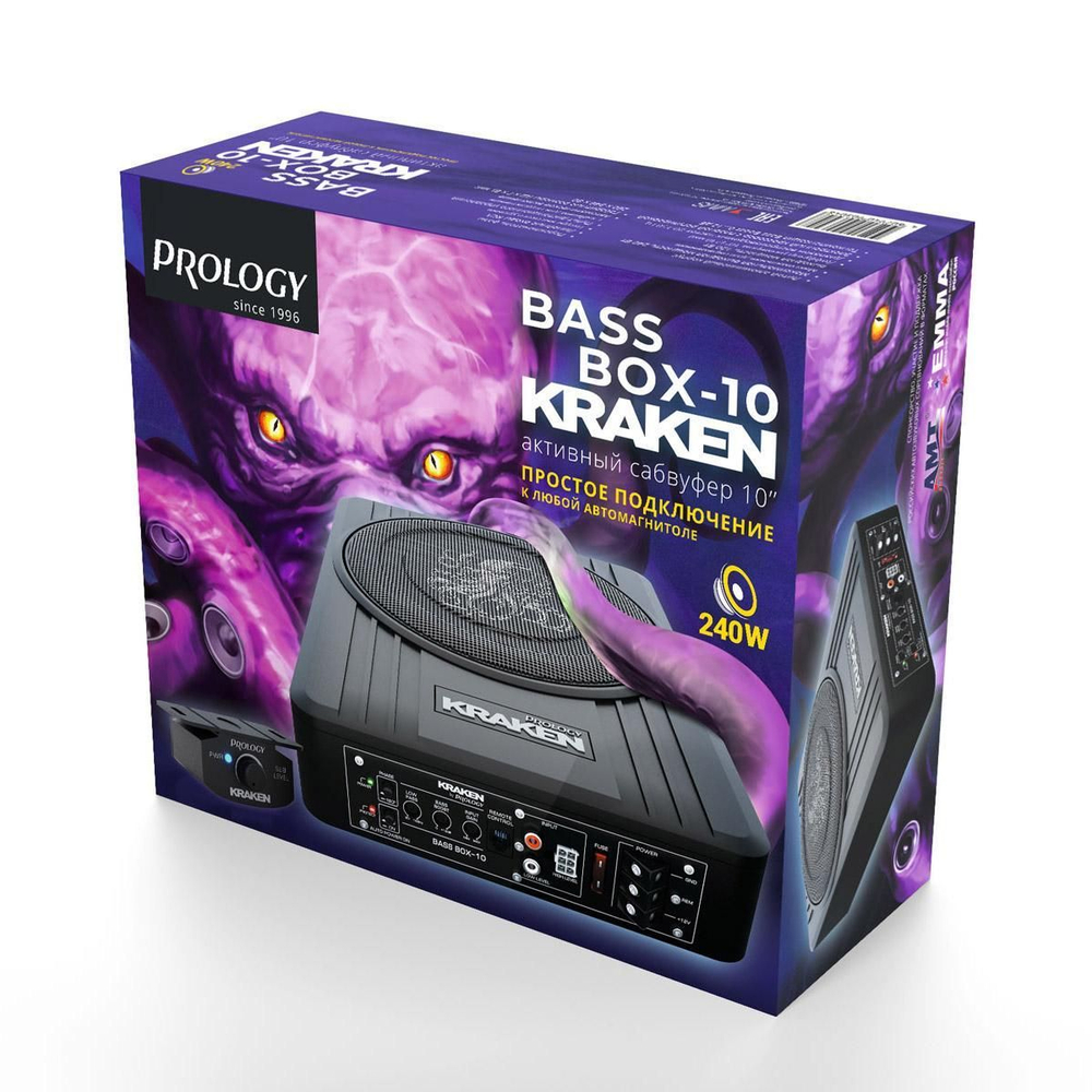 Автомобильный активный сабвуфер PROLOGY KRAKEN BASS BOX-10