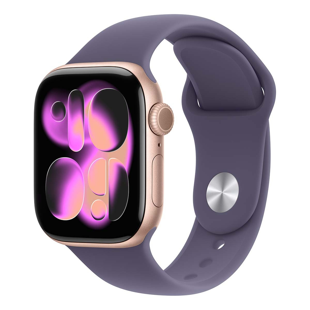 Apple Watch Series 11, 42 мм корпус из алюминия цвета «Rose Gold», ремешок Sport Band размера S/M цвета «Purple Fog»