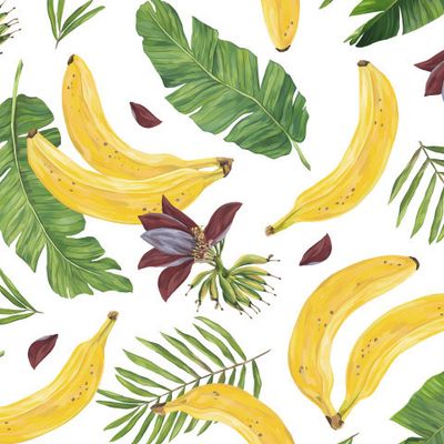 Бананы и тропические листья (белый)