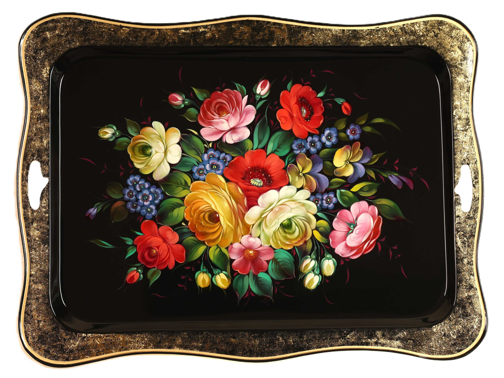 Жостовский поднос декоративный, размер 58х44 см (A29), металлический