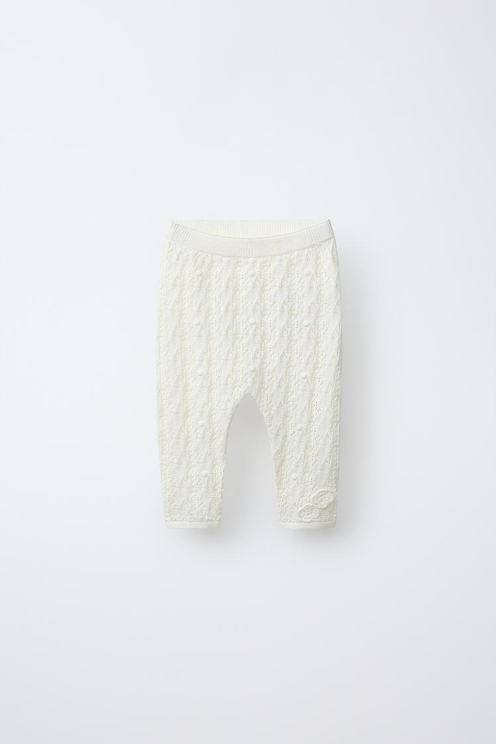 ZARA ТРИКОТАЖНЫЕ БРЮКИ С АЖУРНЫМ УЗОРОМ, ЭКРЮ