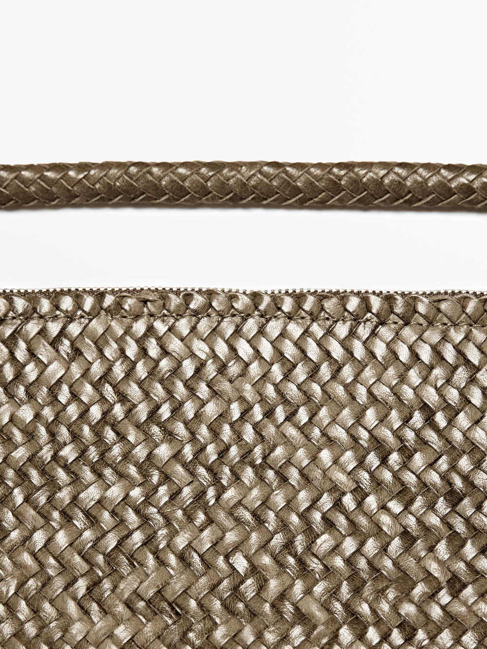 Massimo Dutti Сумка через плечо из плетеной кожи среднего размера, хаки