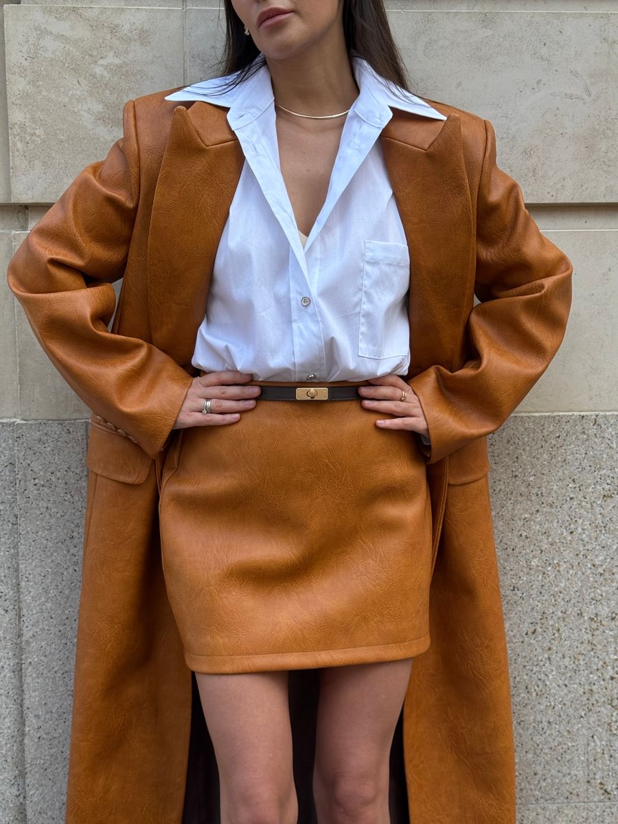 Юбка из эко-кожи мини карамель