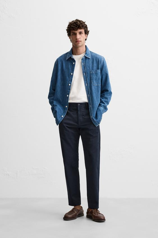 ZARA БРЮКИ ЧИНОС STRAIGHT-LEG, МОРСКОЙ СИНИЙ