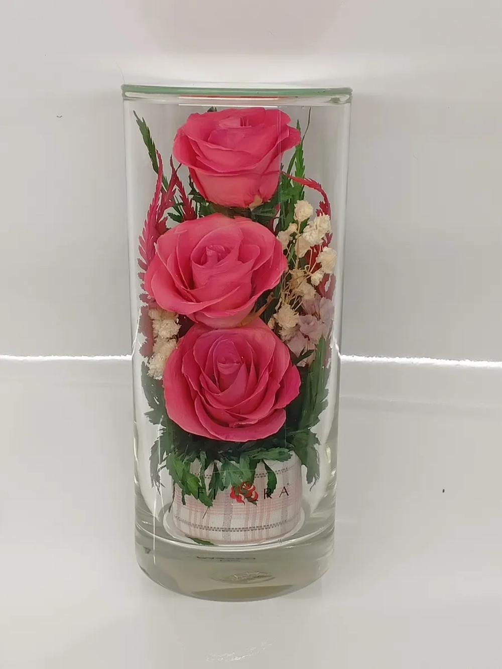натуральные кустовые розы в стекле, вакуум*