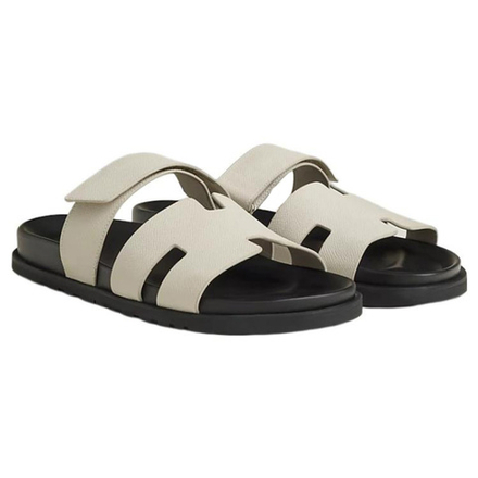 Hermes Chypre leather open-toed velcro fashion sandals men's beige, H222857Z HF8