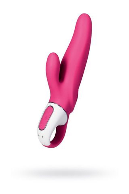 Ярко-розовый вибратор Mr. Rabbit с клиторальным отростком - 22,1 см.