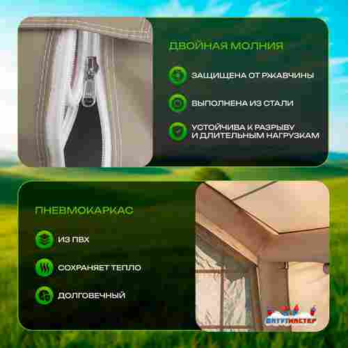 Пневмокаркасная палатка «Летний Уют» 3,2×2,5×2,2 м — семейная, кемпинговая из ПВХ