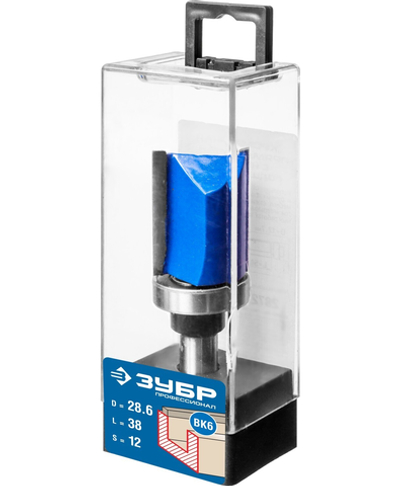 ЗУБР 28.6 x 38 мм, хвостовик 12 мм, фреза пазовая прямая с верхним подшипником, Профессионал (28756-28.6-38-12)