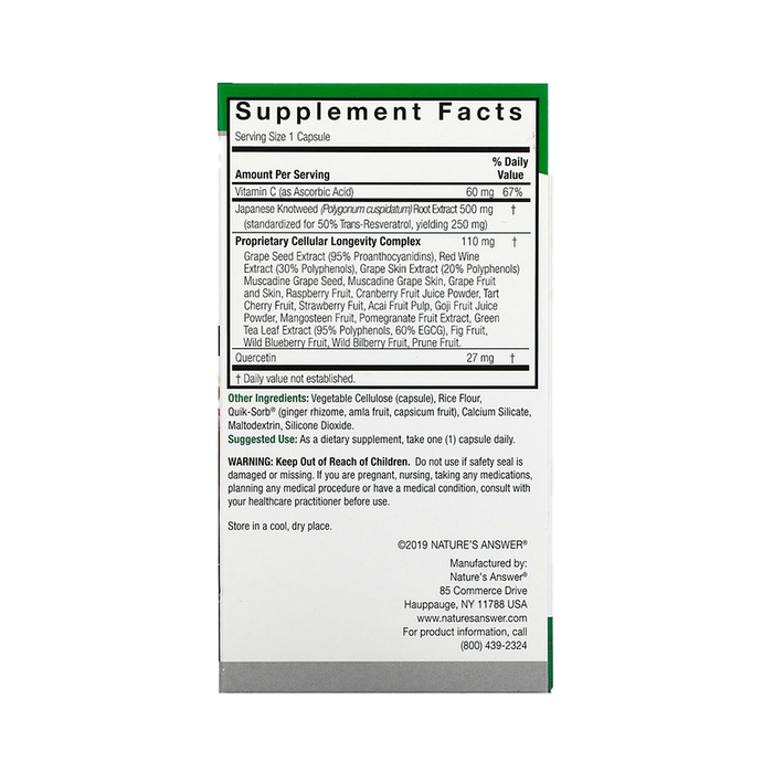 Ресвератрол, Resveratrol, Nature's Answer, 60 вегетарианских капсул 2