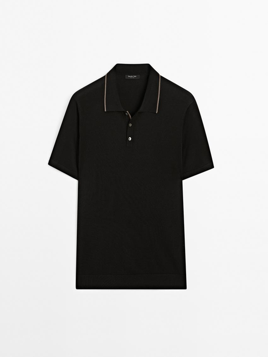 Massimo Dutti Поло из смесового хлопка, черный