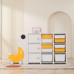 Стеллаж для игрушек UNIX Kids Moon 13 (3 полки + 10 ящиков) желтый/белый