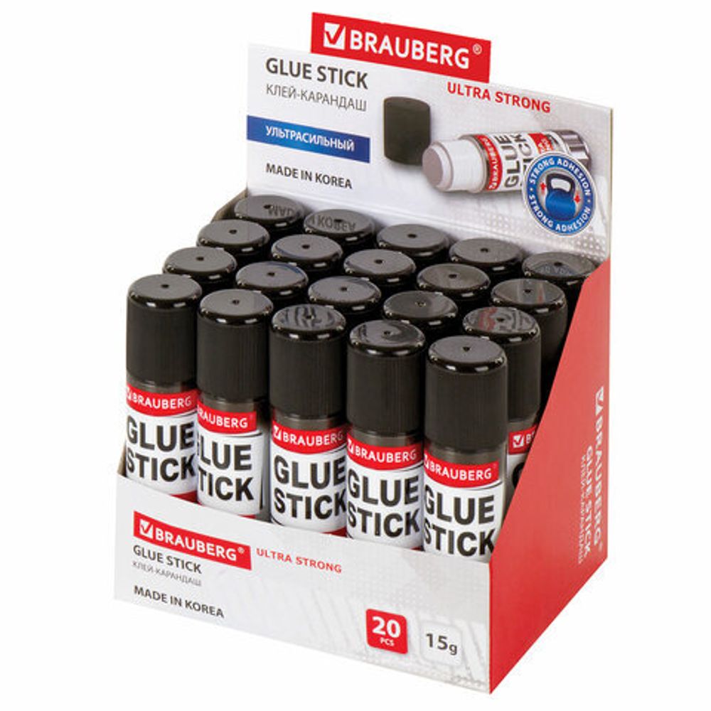 Клей-карандаш BRAUBERG ULTRA STRONG, УСИЛЕННАЯ ФОРМУЛА, 15 г, ЮЖНАЯ КОРЕЯ, 229545