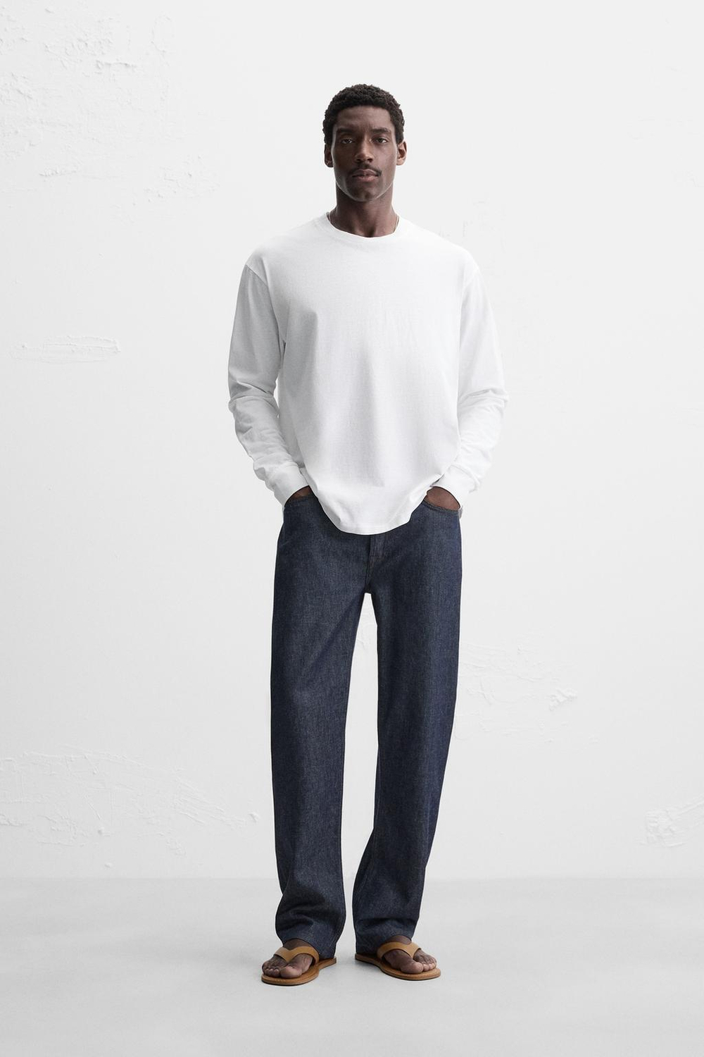 ZARA ЛЕГКАЯ ФУТБОЛКА С ДЛИННЫМИ РУКАВАМИ, БЕЛЫЙ