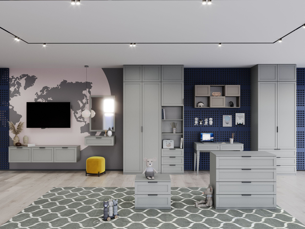 Шкаф для одежды, угловой, Нордик, серый