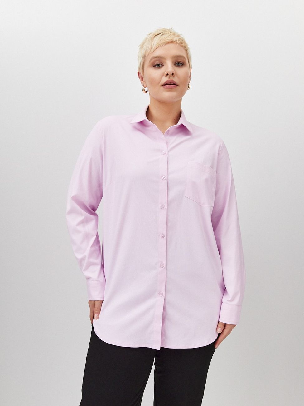Рубашка удлиненная с карманом; светло-розовый
