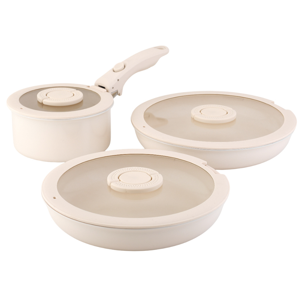 Набор посуды для приготовления со съемной ручкой smart ceramic, 7 предметов, цвета топленого молока