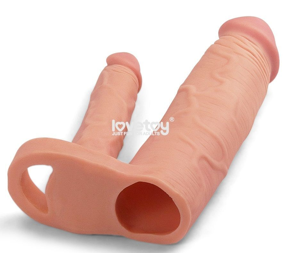 Телесная насадка для двойного проникновения Add 2 Pleasure X Tender Double Penis Sleeve - 20 см. (Цвет: телесный)