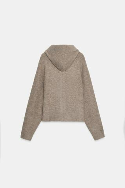 ZARA КАРДИГАН С КАПЮШОНОМ И ЗАВЯЗКАМИ, СЕРО-КОРИЧНЕВЫЙ МЕЛАНЖ