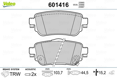 VALEO - 601416-VAL - Brake Pad Set, disc brake